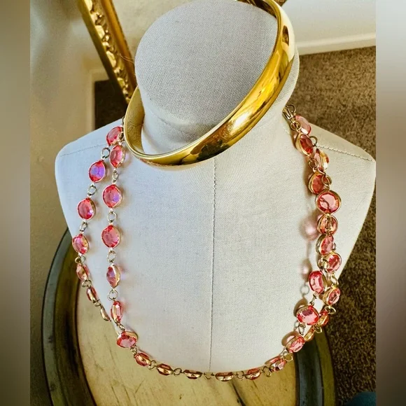 Vintage Monet XL Bracelet & Pink Bezel Necklace - Picture 4 of 13
